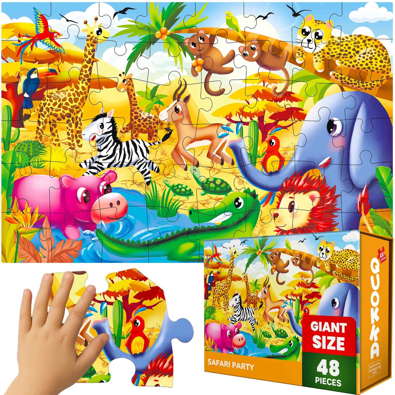 QUOKKA Giant Floor Puzzles for Kids Ages 3-5 - 2x3 Feet 48 Piece Puzzles for Kids Ages 4-8 - Educational Toys on Large Puzzles for Boys and Girls Ages 3-5 - Africa Toy Gift Activities